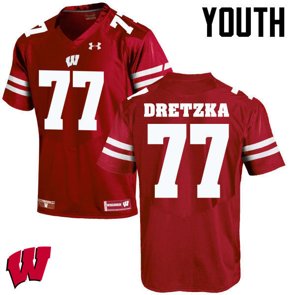 Wisconsin Badgers Youth #77 Ian Dretzka NCAA Under Armour Authentic Red College Stitched Football Jersey PH40T25FY